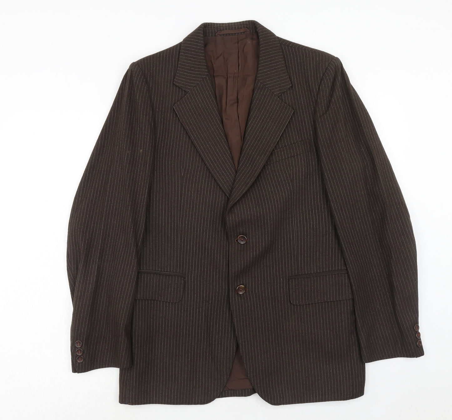 Preworn Mens Brown Striped Wool Jacket Suit Jacket Size 36 Regular
