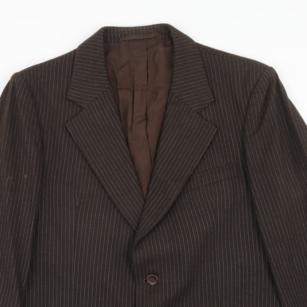 Preworn Mens Brown Striped Wool Jacket Suit Jacket Size 36 Regular