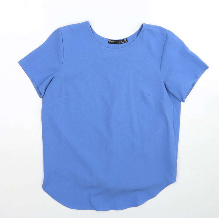 Atmosphere Womens Blue Polyester Basic T-Shirt Size 8 Round Neck - Open Back