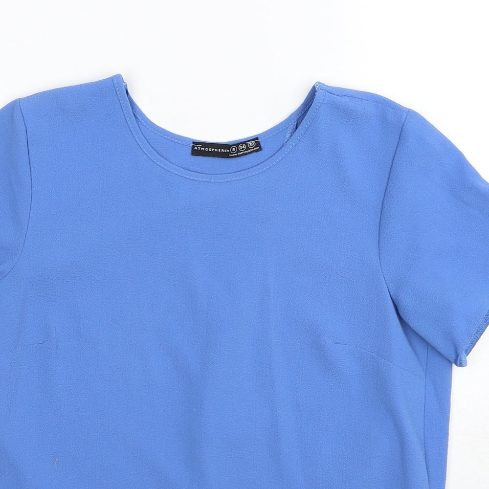 Atmosphere Womens Blue Polyester Basic T-Shirt Size 8 Round Neck - Open Back