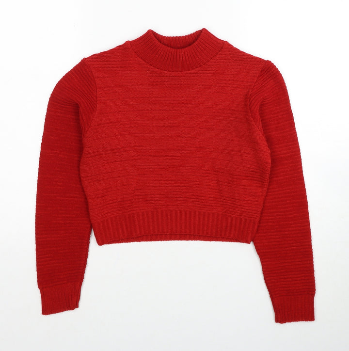 PRETTYLITTLETHING Womens Red Mock Neck Acrylic Pullover Jumper Size S
