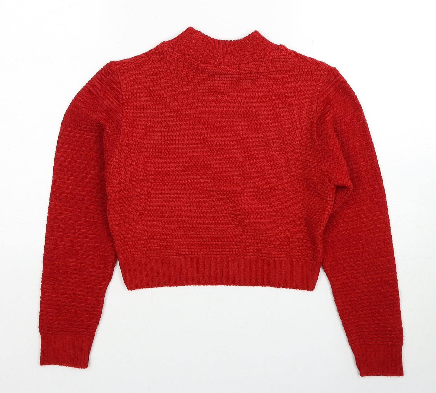 PRETTYLITTLETHING Womens Red Mock Neck Acrylic Pullover Jumper Size S