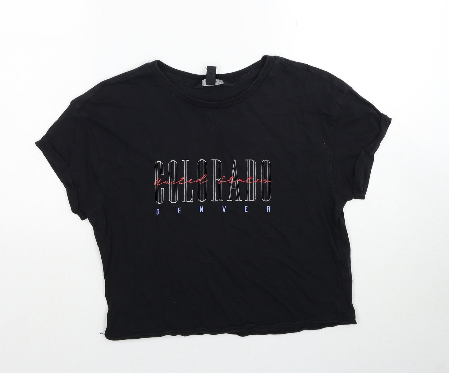 New Look Girls Black Cotton Jersey T-Shirt Size 14-15 Years Round Neck Pullover - Colorado Denver