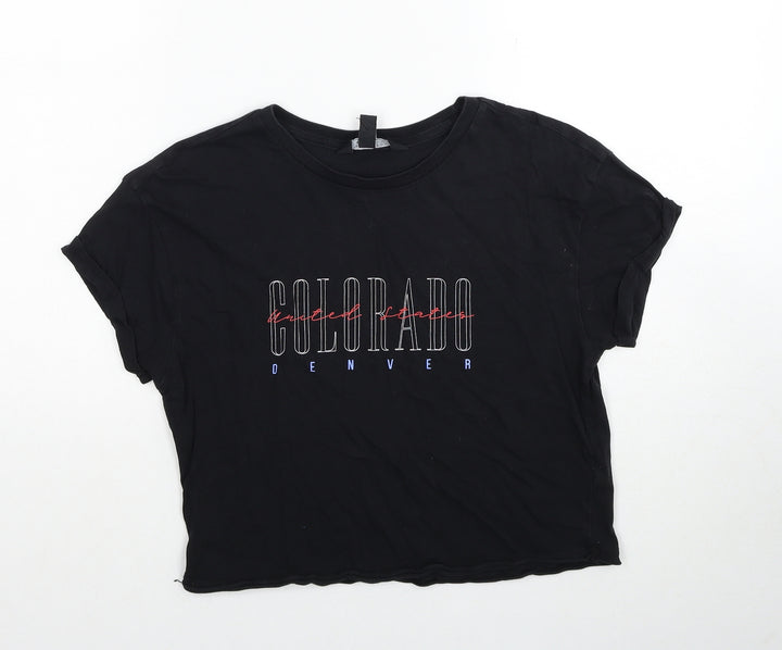 New Look Girls Black Cotton Jersey T-Shirt Size 14-15 Years Round Neck Pullover - Colorado Denver
