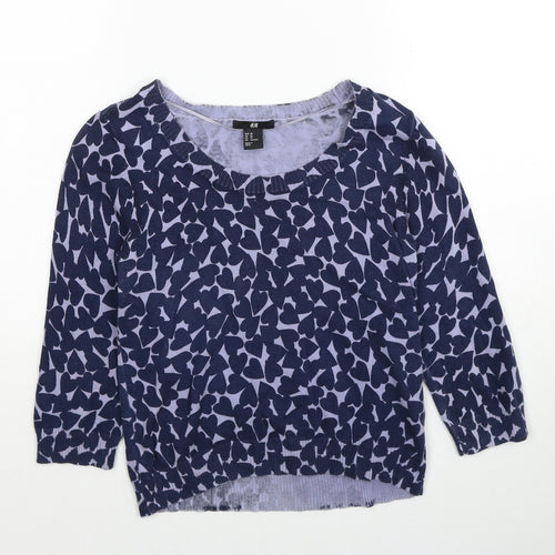 H&M Womens Blue Boat Neck Geometric Cotton Pullover Jumper Size XS - Heart Pattern