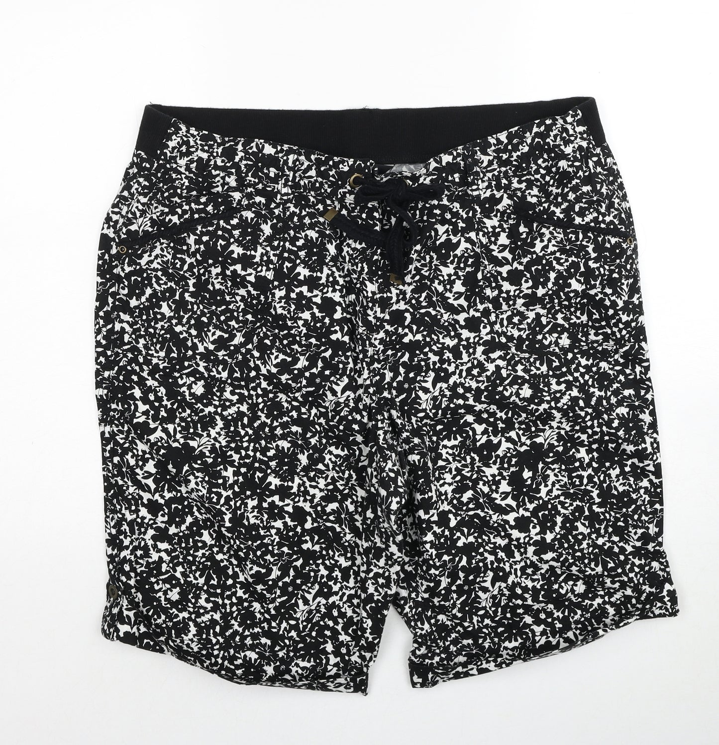 George Womens Black Floral Cotton Bermuda Shorts Size 18 Regular Drawstring