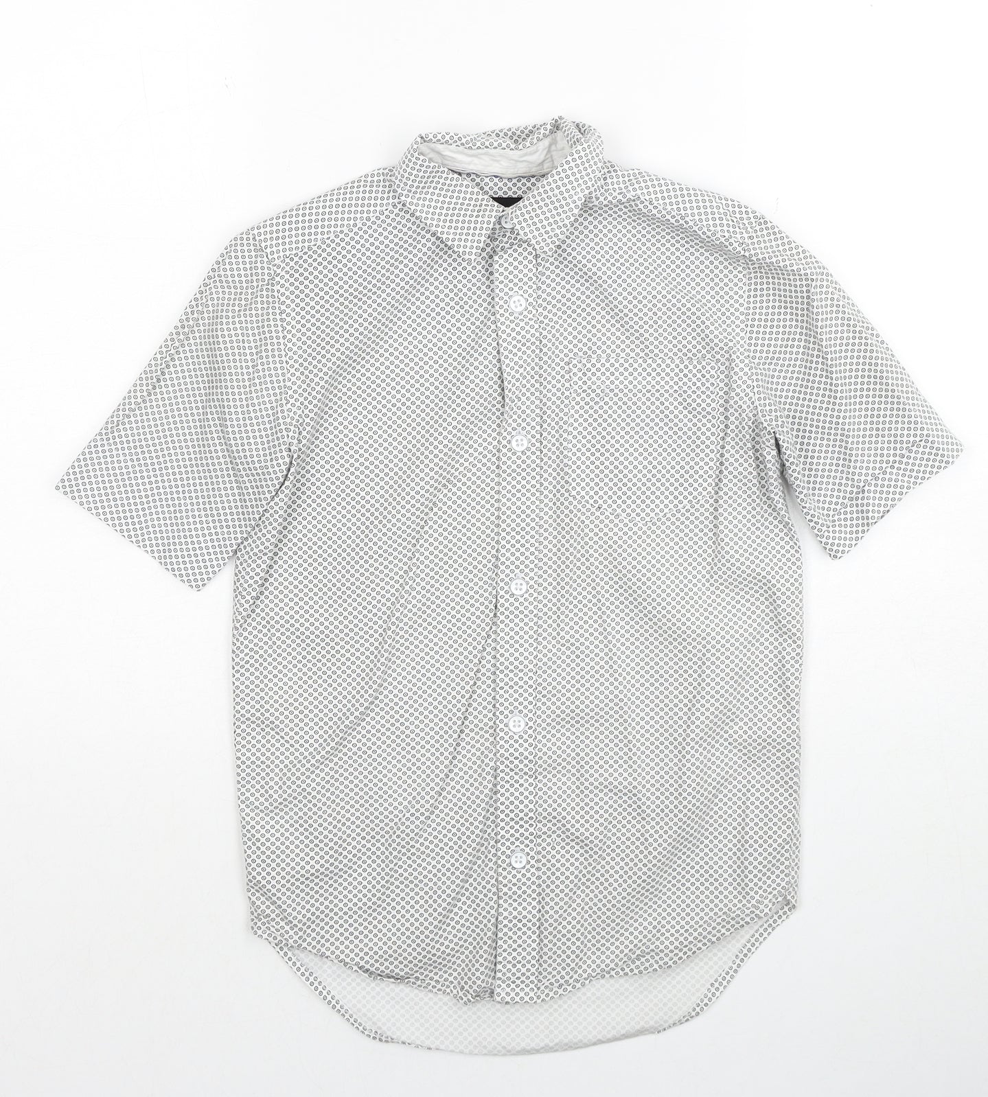 River Island Boys White Geometric Cotton Basic Button-Up Size 8 Years Collared Button