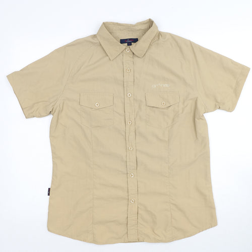 Granite Womens Beige Polyester Basic Button-Up Size 12 Collared