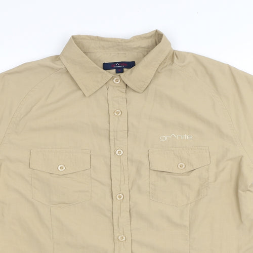 Granite Womens Beige Polyester Basic Button-Up Size 12 Collared