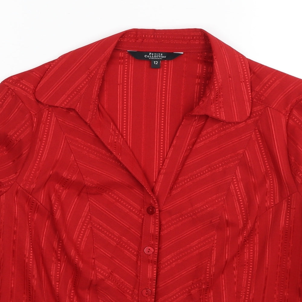 Debenhams Womens Red Geometric Cotton Basic Button-Up Size 12 Collared