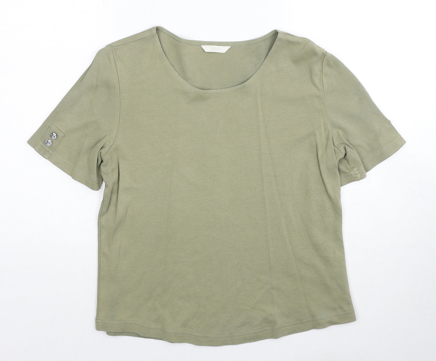 Marks and Spencer Womens Green Cotton Basic T-Shirt Size 14 Round Neck