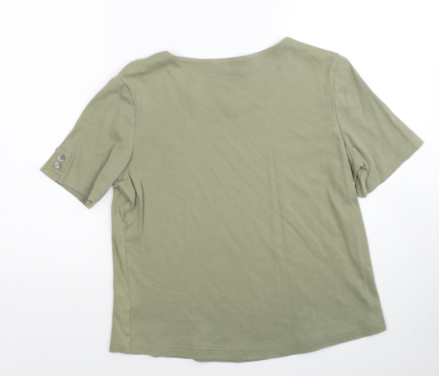 Marks and Spencer Womens Green Cotton Basic T-Shirt Size 14 Round Neck