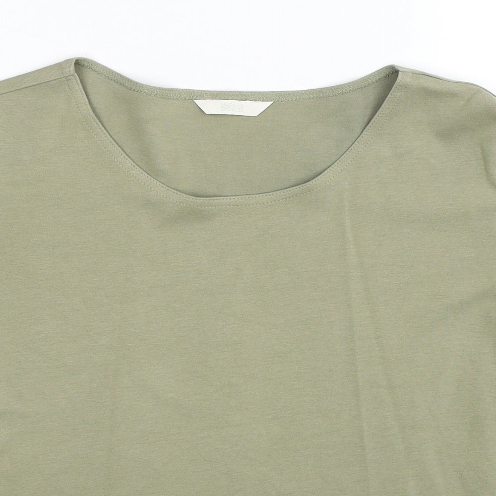 Marks and Spencer Womens Green Cotton Basic T-Shirt Size 14 Round Neck