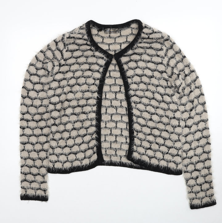 bonprix Womens Beige Round Neck Geometric Acrylic Cardigan Jumper Size M