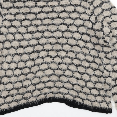 bonprix Womens Beige Round Neck Geometric Acrylic Cardigan Jumper Size M