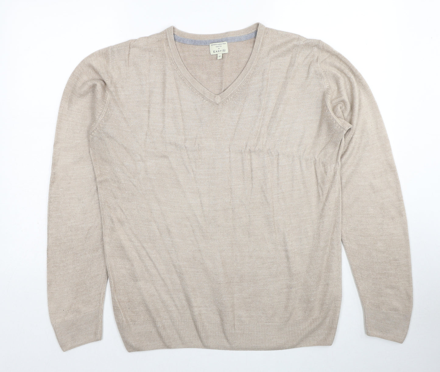 Matalan Mens Beige V-Neck Acrylic Pullover Jumper Size M Long Sleeve