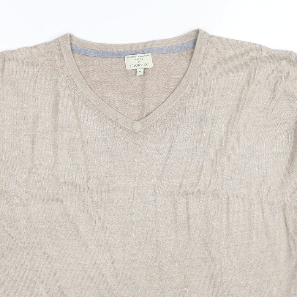 Matalan Mens Beige V-Neck Acrylic Pullover Jumper Size M Long Sleeve