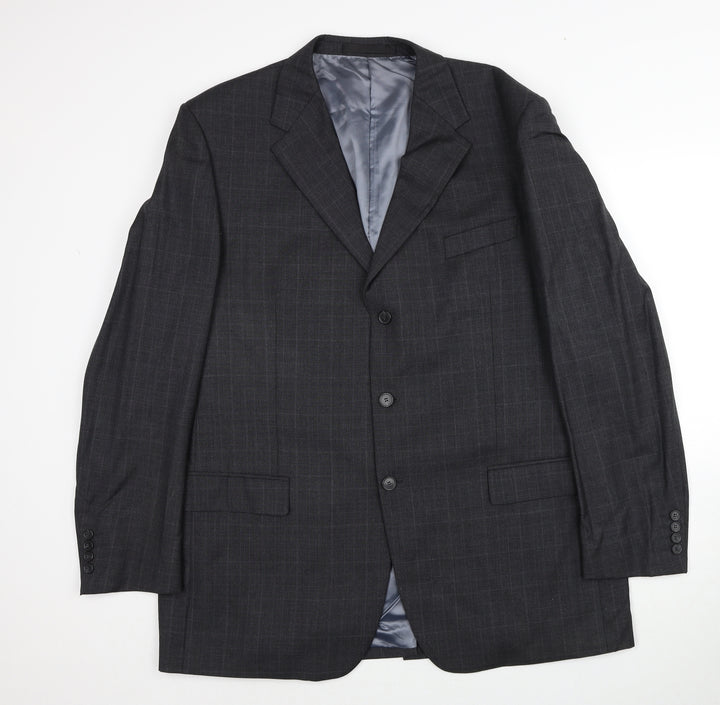 Marks and Spencer Mens Grey Plaid Wool Jacket Suit Jacket Size L Regular