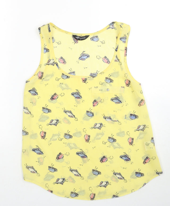 Internacionale Womens Yellow Geometric Polyester Basic Tank Size 6 Round Neck - Cars