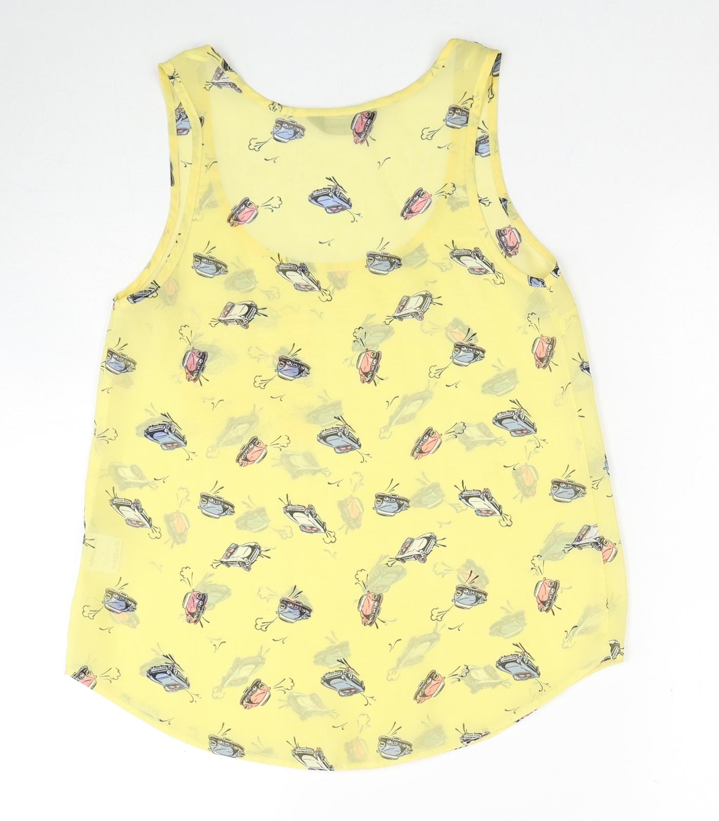 Internacionale Womens Yellow Geometric Polyester Basic Tank Size 6 Round Neck - Cars