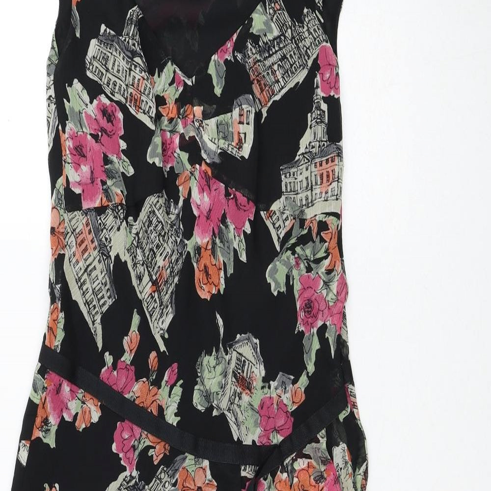 Impressions Womens Black Geometric Polyester A-Line Size 8 V-Neck Pullover