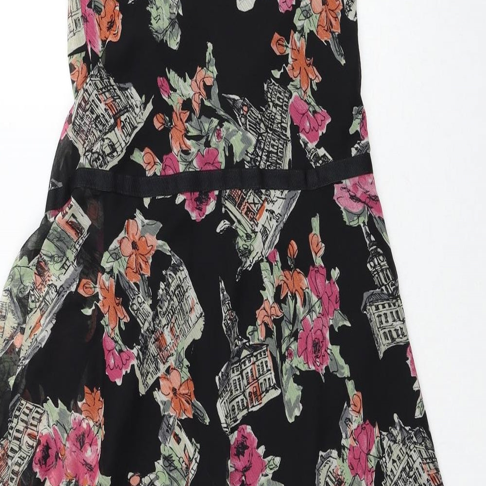 Impressions Womens Black Geometric Polyester A-Line Size 8 V-Neck Pullover