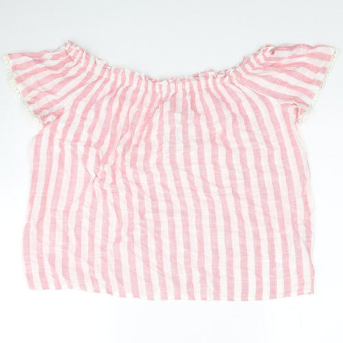 Papaya Womens Pink Striped Viscose Basic Blouse Size 14 Off the Shoulder - Lace Detail on Sleeves