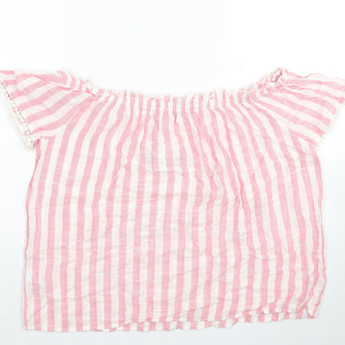 Papaya Womens Pink Striped Viscose Basic Blouse Size 14 Off the Shoulder - Lace Detail on Sleeves