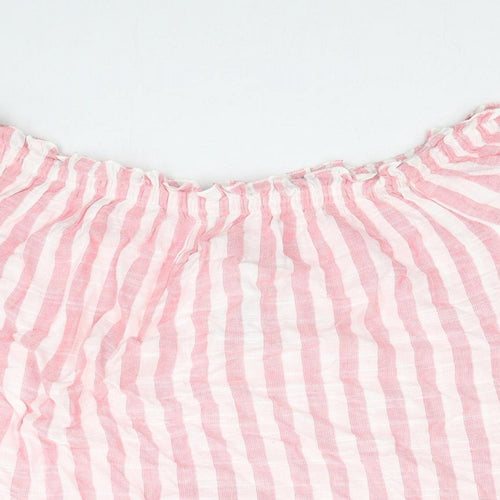 Papaya Womens Pink Striped Viscose Basic Blouse Size 14 Off the Shoulder - Lace Detail on Sleeves