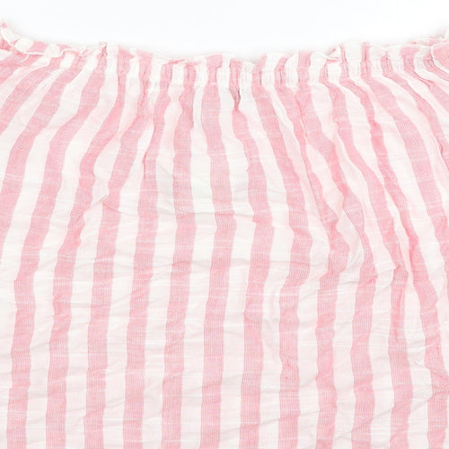 Papaya Womens Pink Striped Viscose Basic Blouse Size 14 Off the Shoulder - Lace Detail on Sleeves