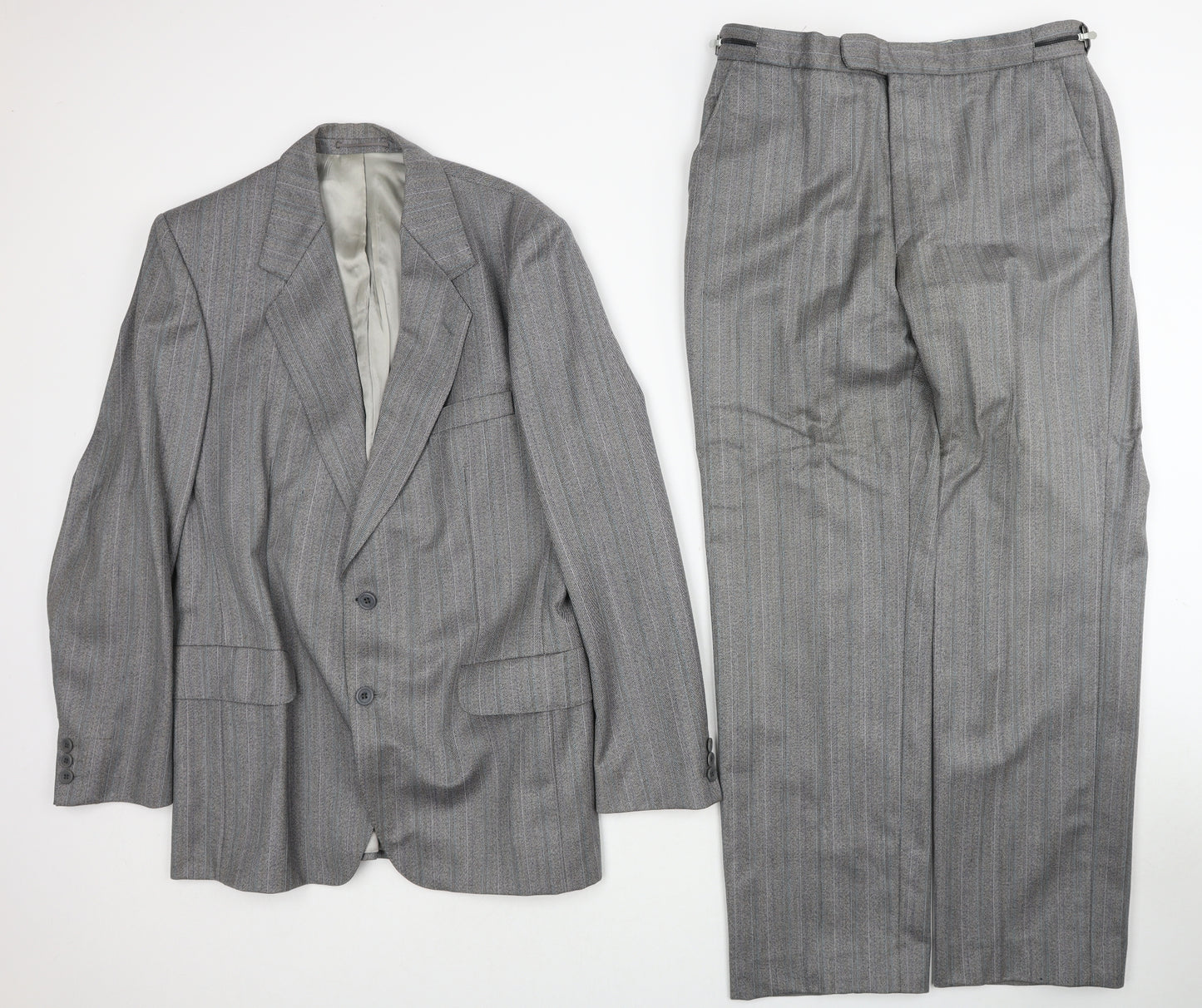 Magee Mens Grey Striped Wool 2 Piece Suit Size 40 Regular