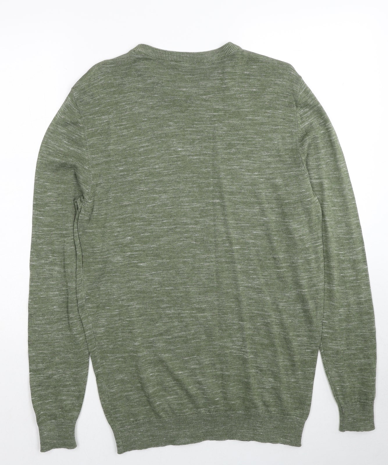 George Mens Green V-Neck Cotton Pullover Jumper Size M Long Sleeve