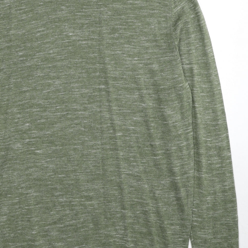 George Mens Green V-Neck Cotton Pullover Jumper Size M Long Sleeve
