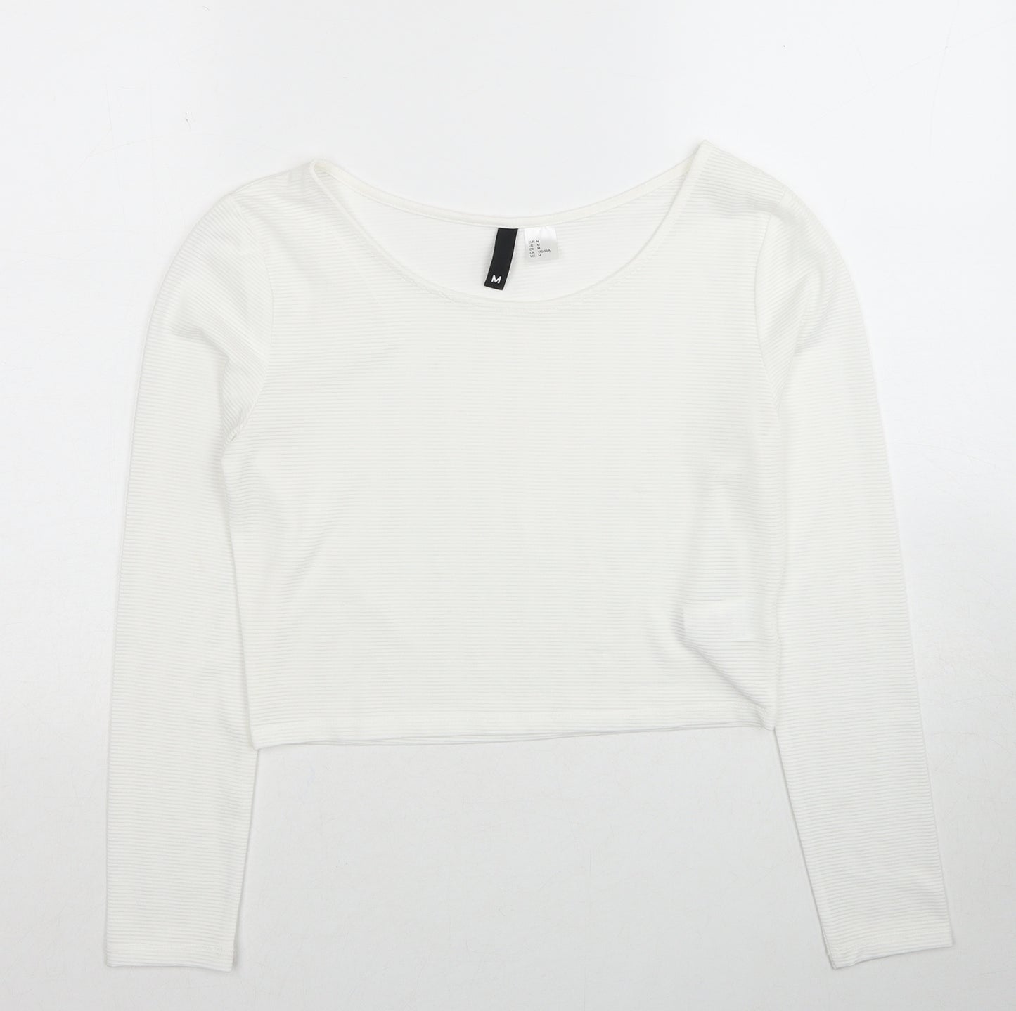Divided by H&M Womens White Polyester Cropped T-Shirt Size M Boat Neck