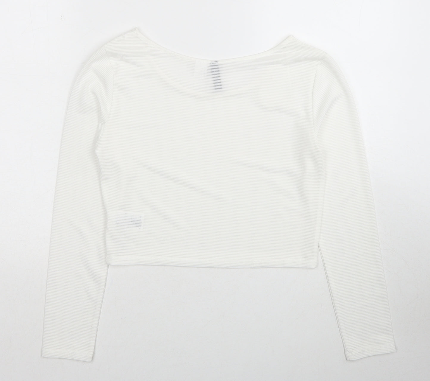 Divided by H&M Womens White Polyester Cropped T-Shirt Size M Boat Neck