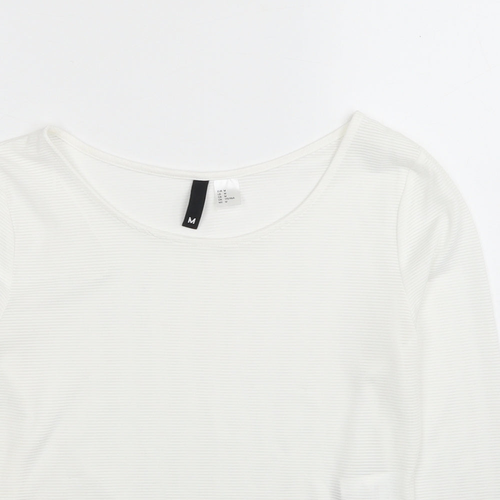 Divided by H&M Womens White Polyester Cropped T-Shirt Size M Boat Neck