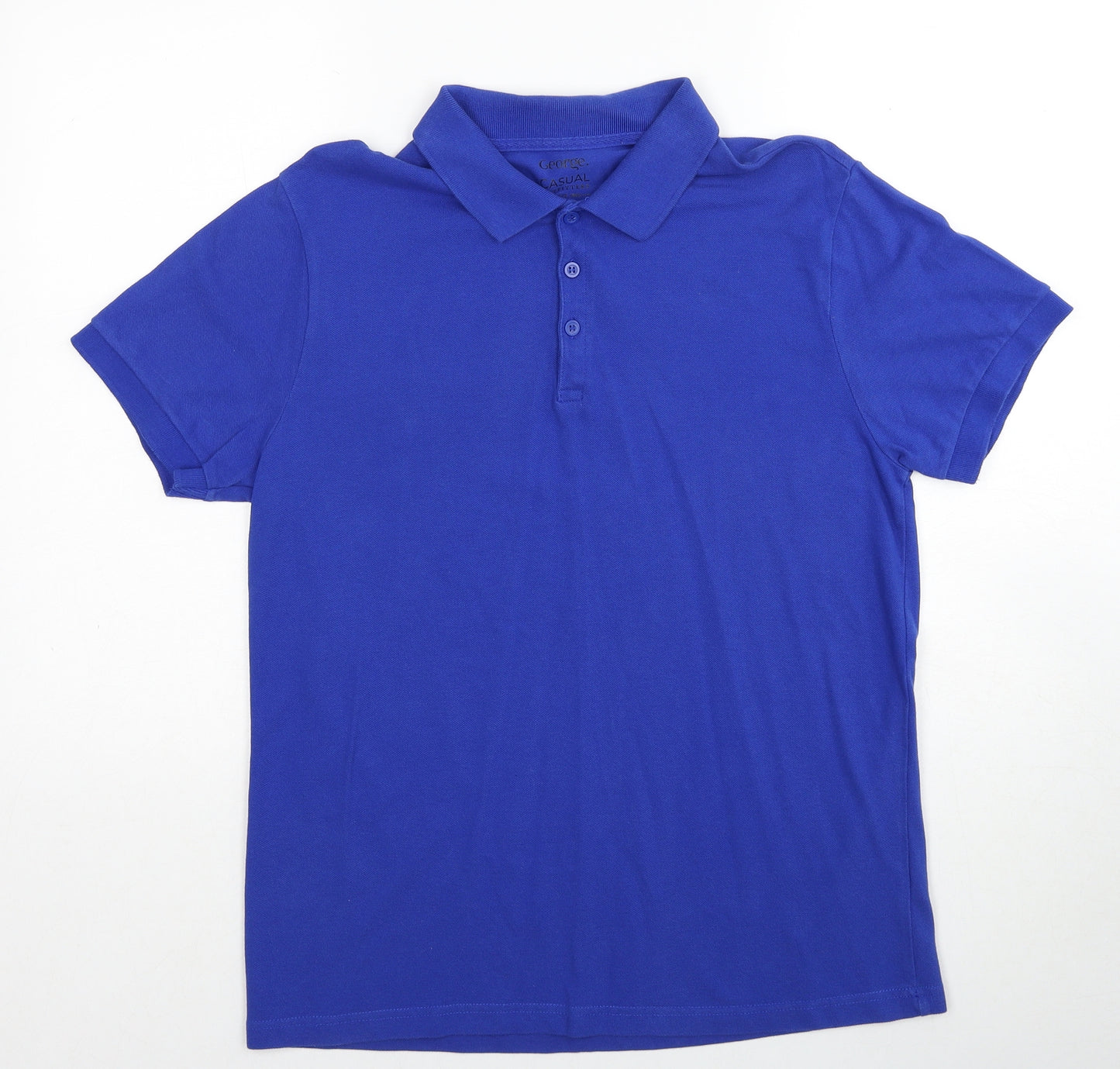 George Mens Blue Cotton Polo Size M Collared Pullover