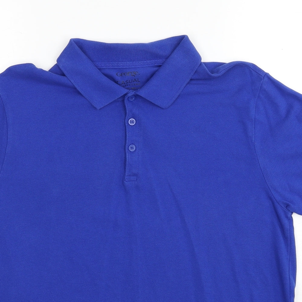 George Mens Blue Cotton Polo Size M Collared Pullover
