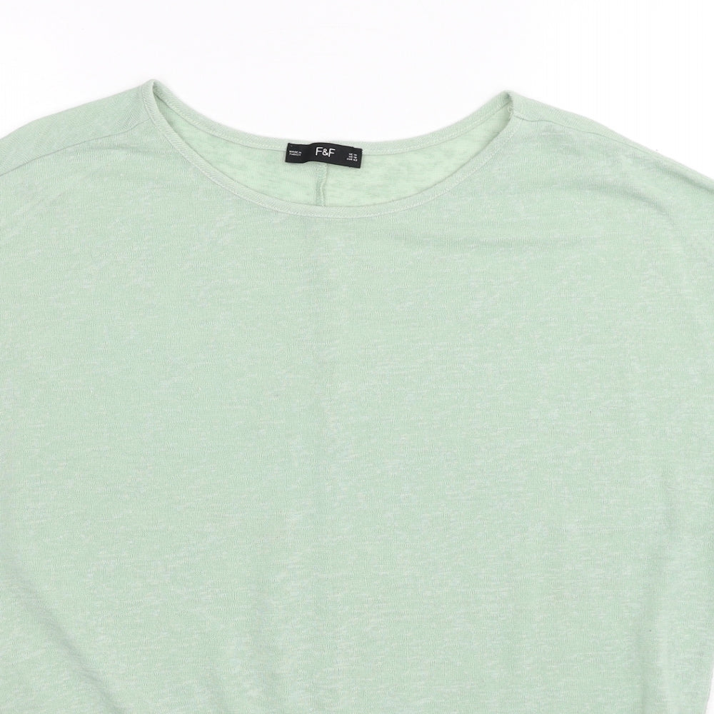 F&F Womens Green Polyester Basic Blouse Size 14 Boat Neck - Tie Front