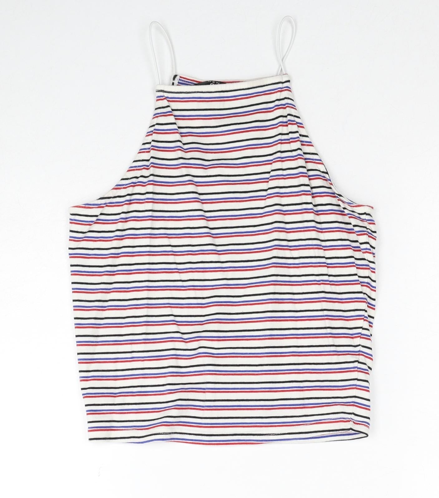 New Look Girls Multicoloured Striped Cotton Basic Tank Size 14-15 Years Square Neck Pullover