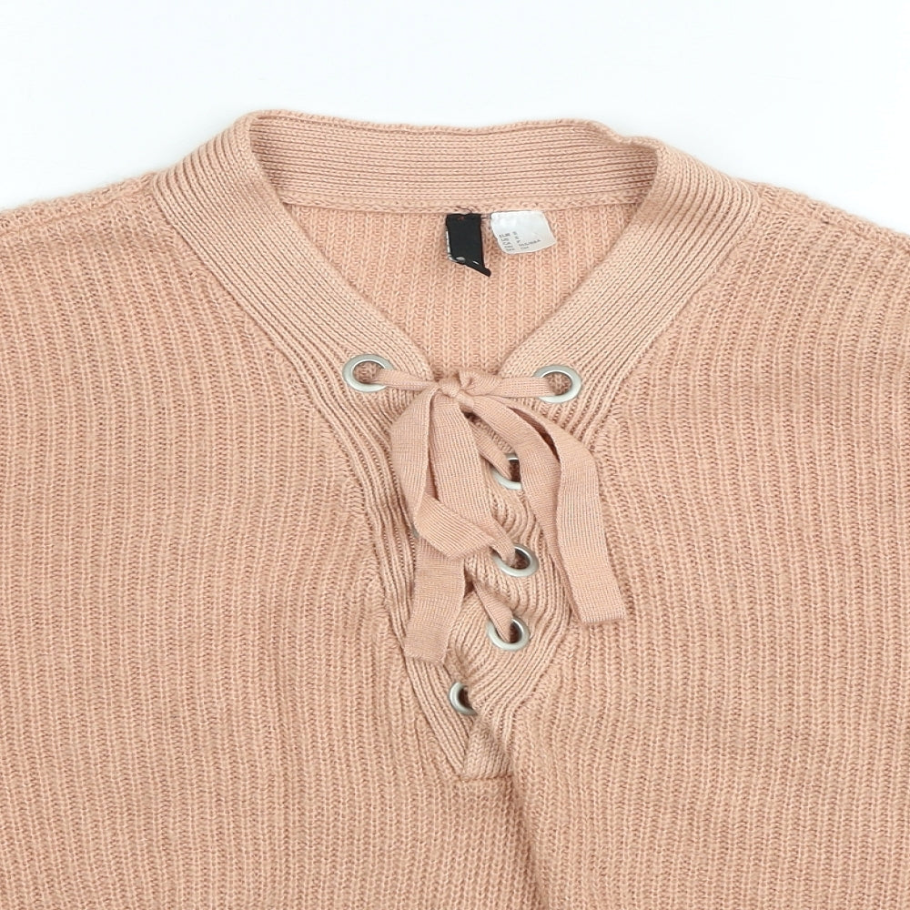 H&M Womens Orange V-Neck Acrylic Pullover Jumper Size S