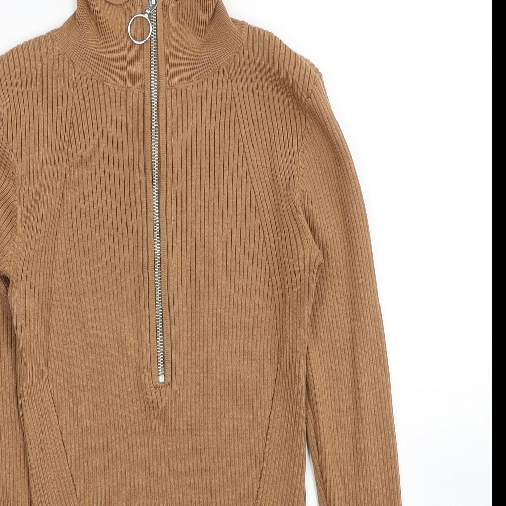 H&M Womens Brown High Neck Viscose Pullover Jumper Size XS