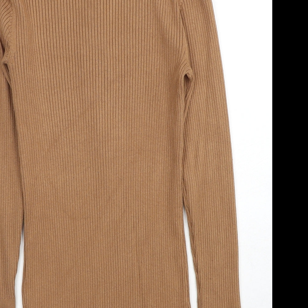 H&M Womens Brown High Neck Viscose Pullover Jumper Size XS