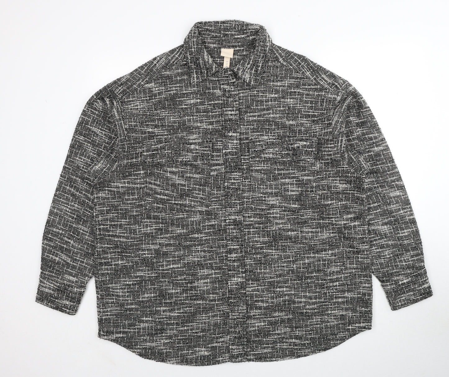 H&M Womens Black Geometric Jacket Size L Snap