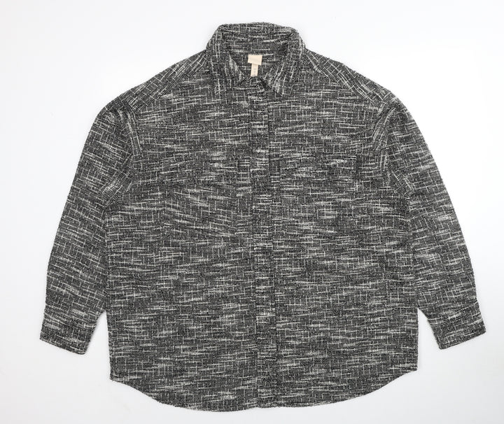 H&M Womens Black Geometric Jacket Size L Snap