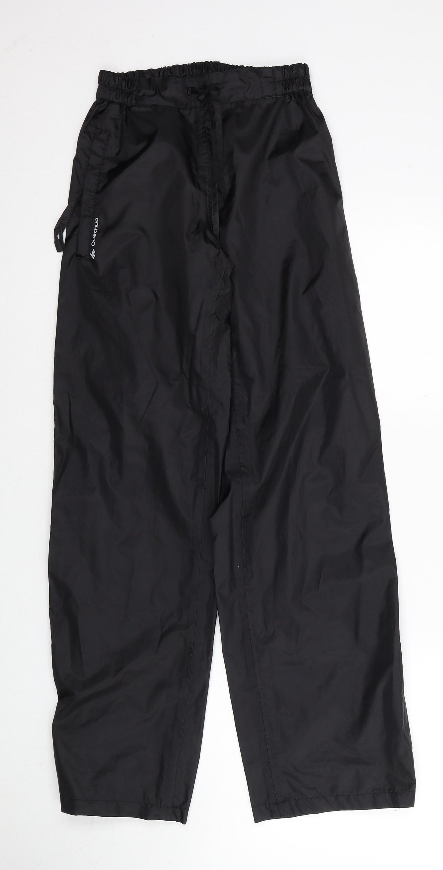 DECATHLON Womens Black Polyester Rain Trousers Trousers Size 2XS L30 in Regular Drawstring