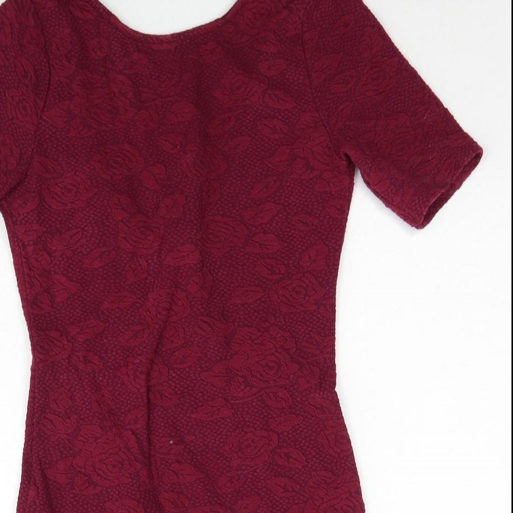 Divided by H&M Womens Red Geometric Cotton Shift Size 12 Round Neck Pullover - Open Back