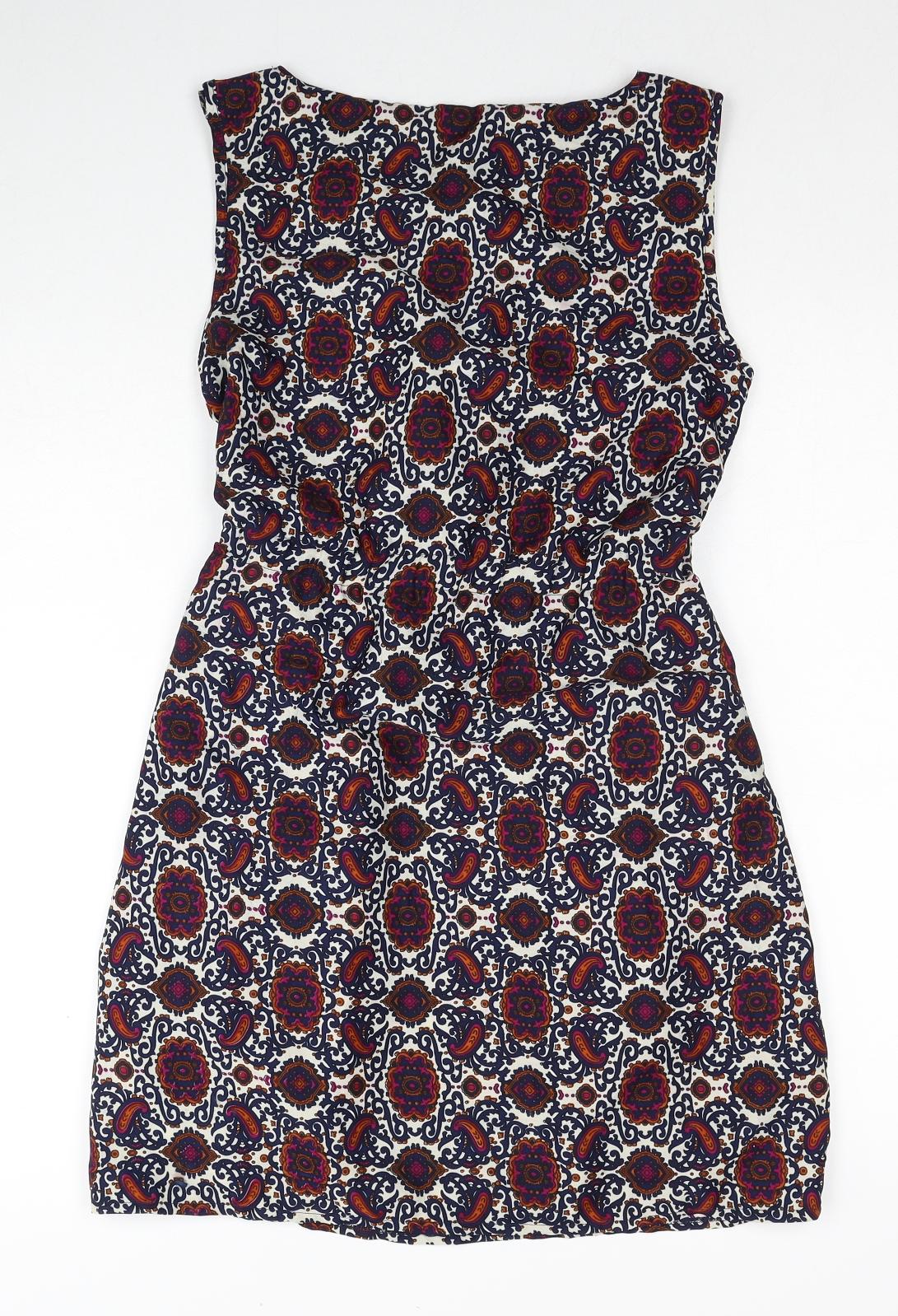 Mela London Womens Multicoloured Geometric Polyester A-Line Size 8 Round Neck Zip