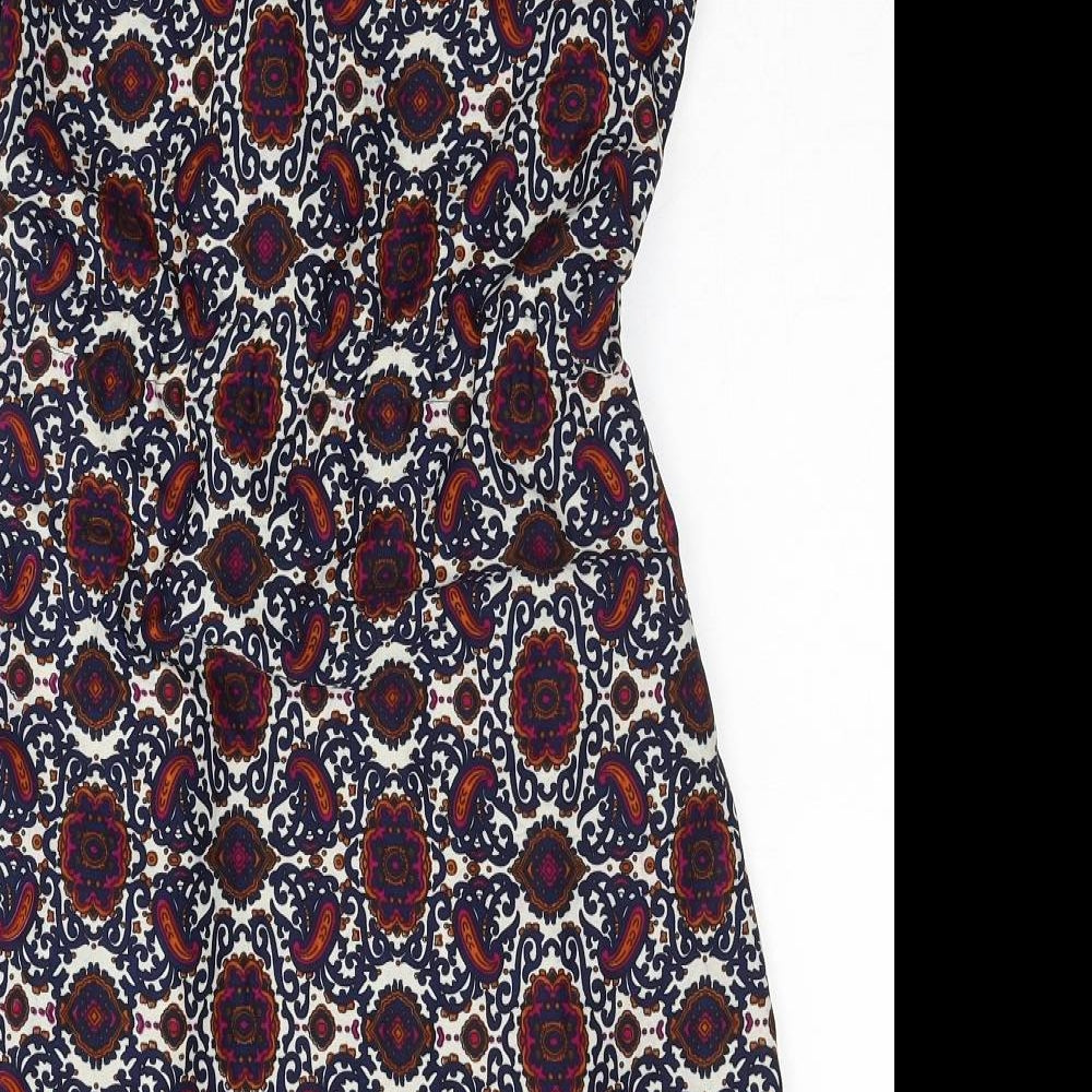 Mela London Womens Multicoloured Geometric Polyester A-Line Size 8 Round Neck Zip