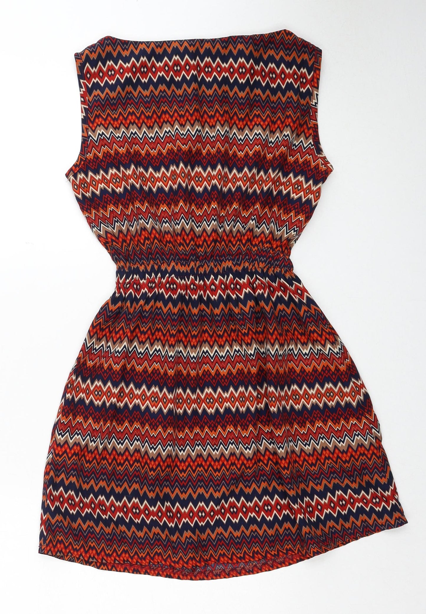 Mela London Womens Red Geometric Polyester A-Line Size 8 Round Neck Pullover